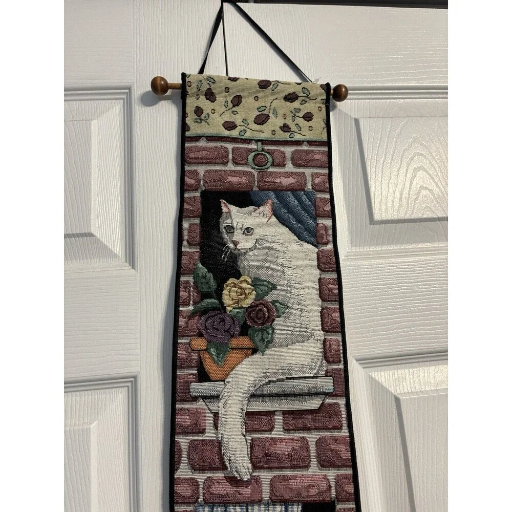 Vintage 90s Deadstock NWT Hanging Cat Tapestry Handmade in USA Grandmacore